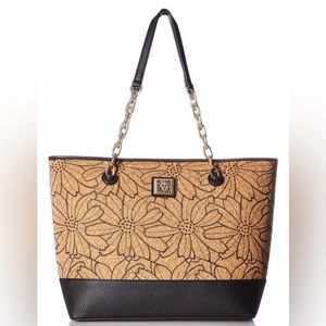 Anne Klein Cork flower tote purse